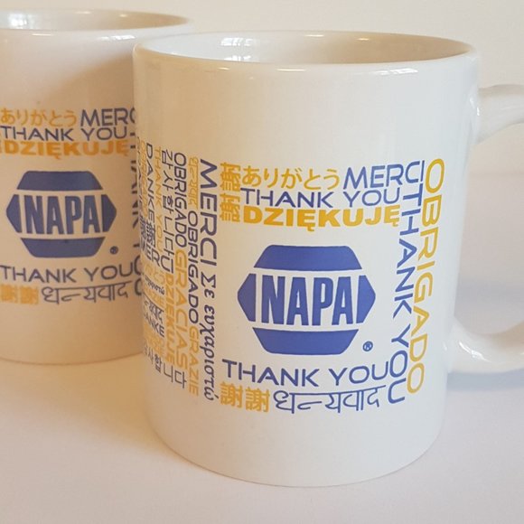 Set of 2 Vintage NAPA Autoparts Promotional Mugs Teacups "Thank You" Languages - Picture 3 of 13